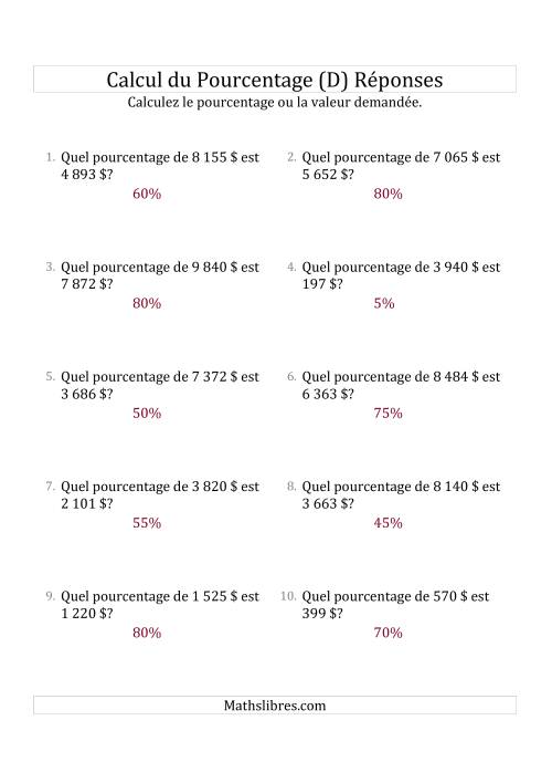 Calcul du Taux de Pourcentage des Nombres Entiers et des Pourcentages Multiples de 5 (Sommes en Dollars) (D) page 2