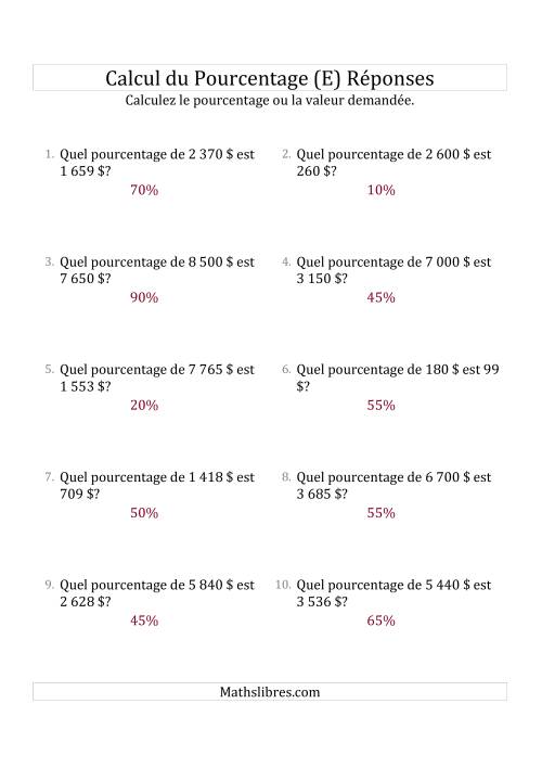 Calcul du Taux de Pourcentage des Nombres Entiers et des Pourcentages Multiples de 5 (Sommes en Dollars) (E) page 2