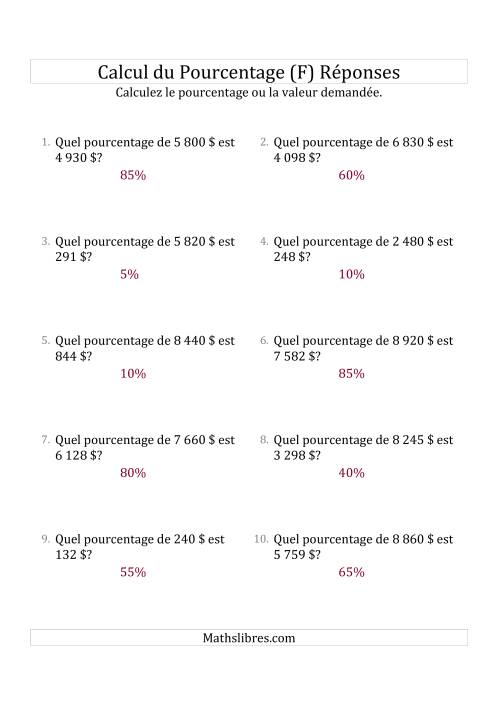 Calcul du Taux de Pourcentage des Nombres Entiers et des Pourcentages Multiples de 5 (Sommes en Dollars) (F) page 2