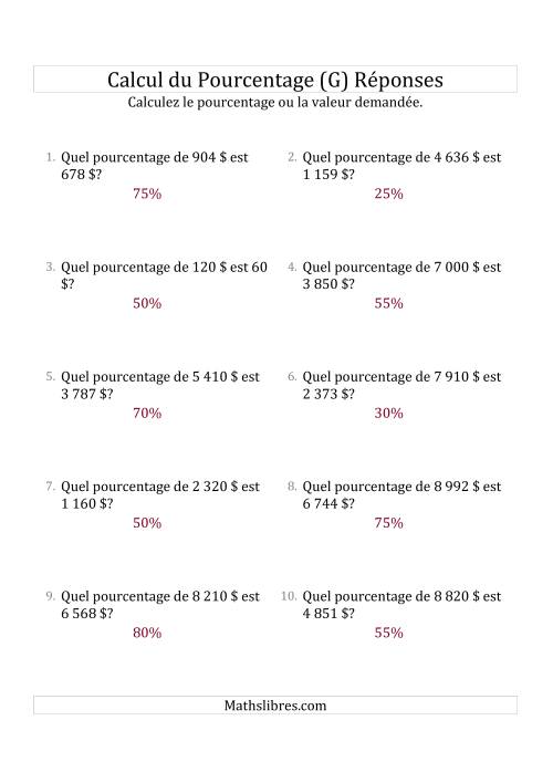 Calcul du Taux de Pourcentage des Nombres Entiers et des Pourcentages Multiples de 5 (Sommes en Dollars) (G) page 2