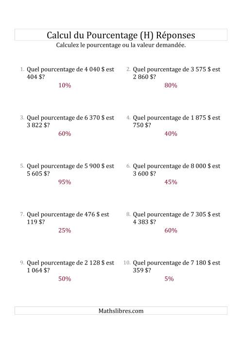 Calcul du Taux de Pourcentage des Nombres Entiers et des Pourcentages Multiples de 5 (Sommes en Dollars) (H) page 2