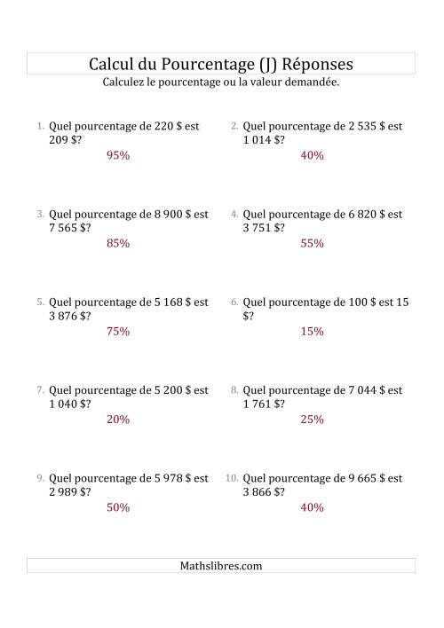 Calcul du Taux de Pourcentage des Nombres Entiers et des Pourcentages Multiples de 5 (Sommes en Dollars) (J) page 2