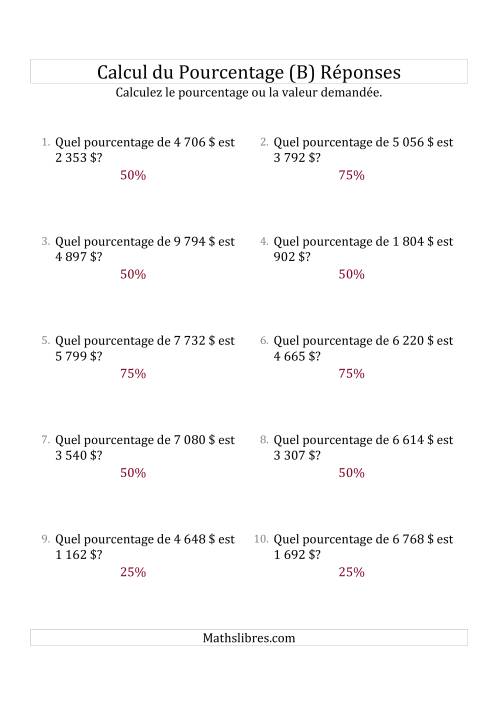 Calcul du Taux de en Pourcentage des Nombres Décimaux et des Pourcentages Multiples de 25 (Sommes en Dollars) (B) page 2