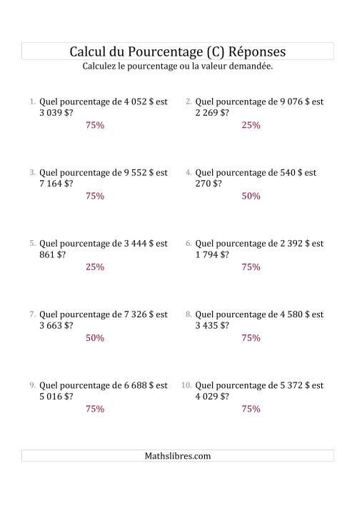Calcul du Taux de en Pourcentage des Nombres Décimaux et des Pourcentages Multiples de 25 (Sommes en Dollars) (C) page 2