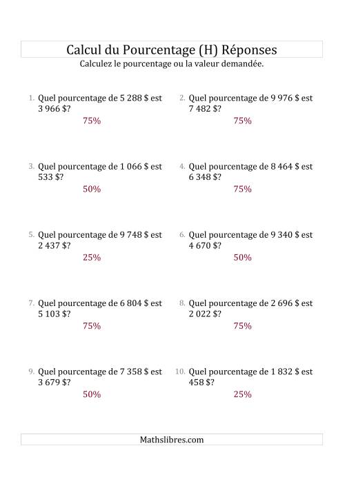 Calcul du Taux de en Pourcentage des Nombres Décimaux et des Pourcentages Multiples de 25 (Sommes en Dollars) (H) page 2