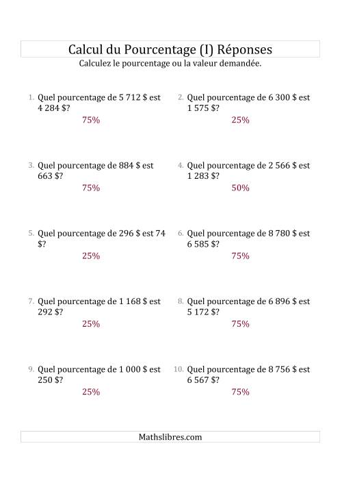 Calcul du Taux de en Pourcentage des Nombres Décimaux et des Pourcentages Multiples de 25 (Sommes en Dollars) (I) page 2