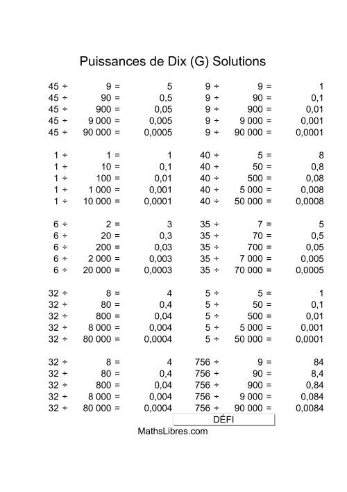 Nombres un-chiffre divisés par multiples de puissances positives de dix (G) page 2