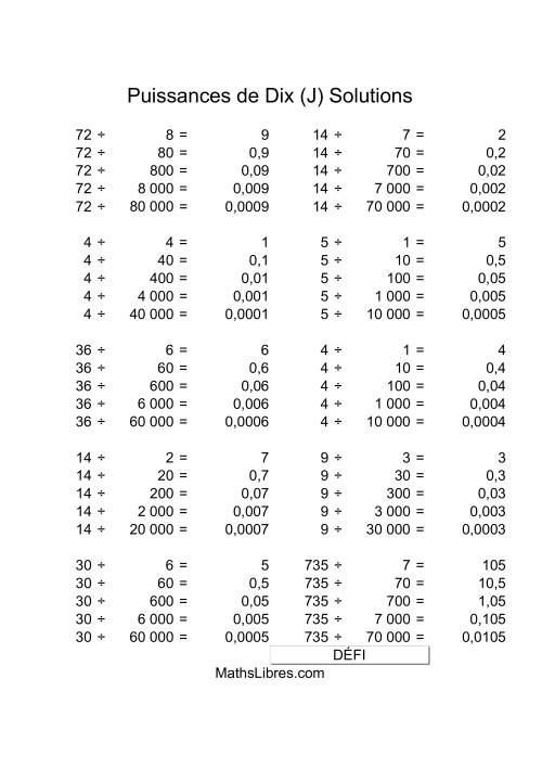 Nombres un-chiffre divisés par multiples de puissances positives de dix (J) page 2