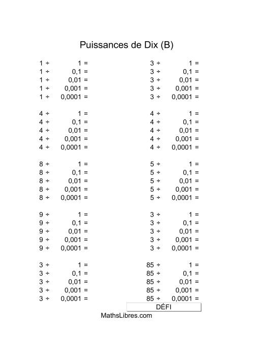 Nombres un-chiffre divisés par puissances négatives de dix (B)