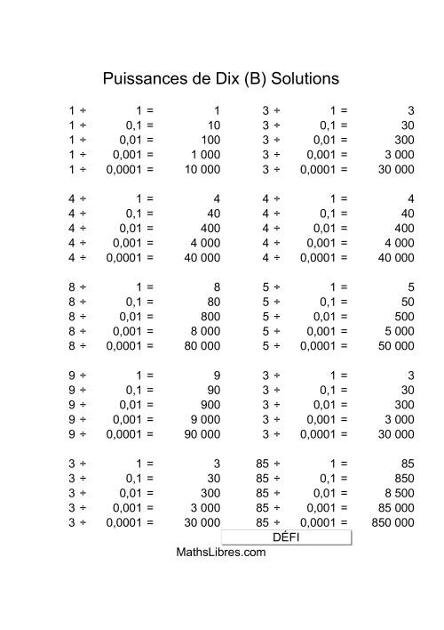 Nombres un-chiffre divisés par puissances négatives de dix (B) page 2