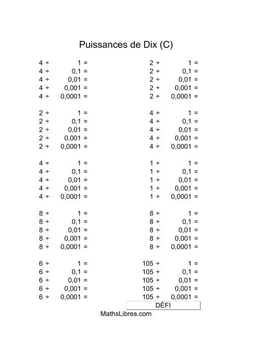 Nombres un-chiffre divisés par puissances négatives de dix (C)