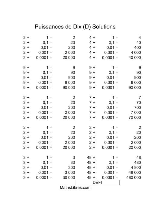 Nombres un-chiffre divisés par puissances négatives de dix (D) page 2