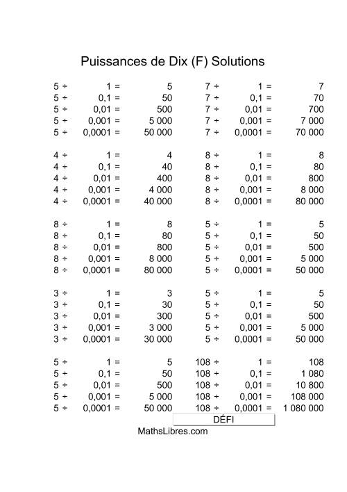 Nombres un-chiffre divisés par puissances négatives de dix (F) page 2