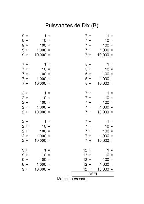 Nombres un-chiffre divisés par puissances positives de dix (B)