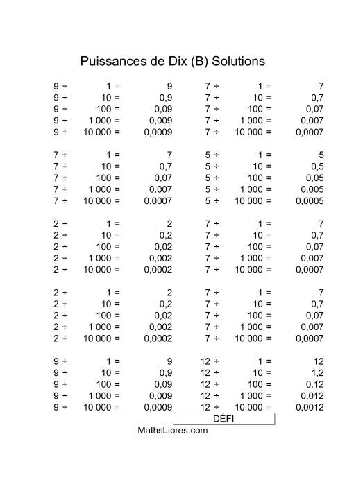 Nombres un-chiffre divisés par puissances positives de dix (B) page 2