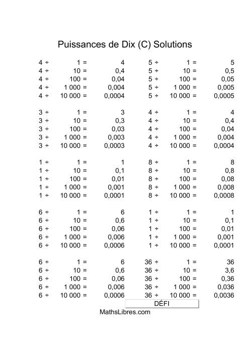 Nombres un-chiffre divisés par puissances positives de dix (C) page 2