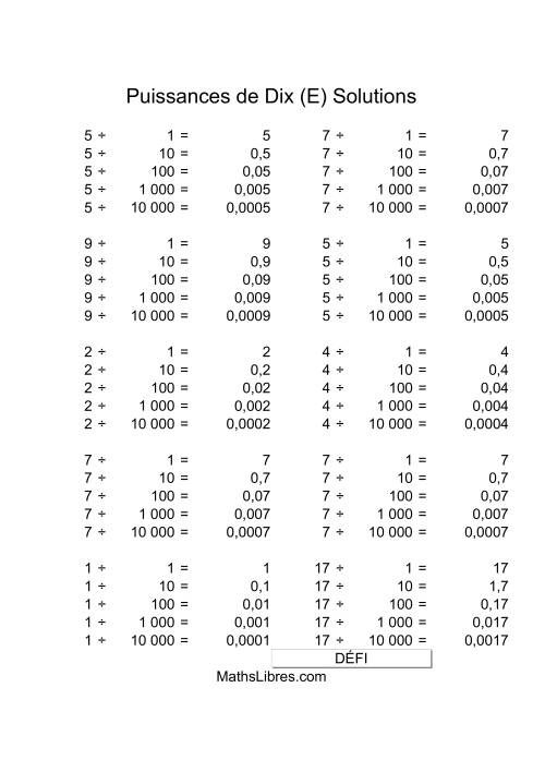 Nombres un-chiffre divisés par puissances positives de dix (E) page 2