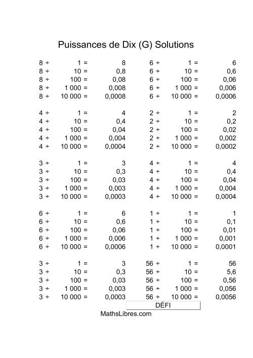 Nombres un-chiffre divisés par puissances positives de dix (G) page 2