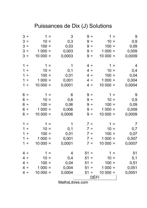 Nombres un-chiffre divisés par puissances positives de dix (J) page 2
