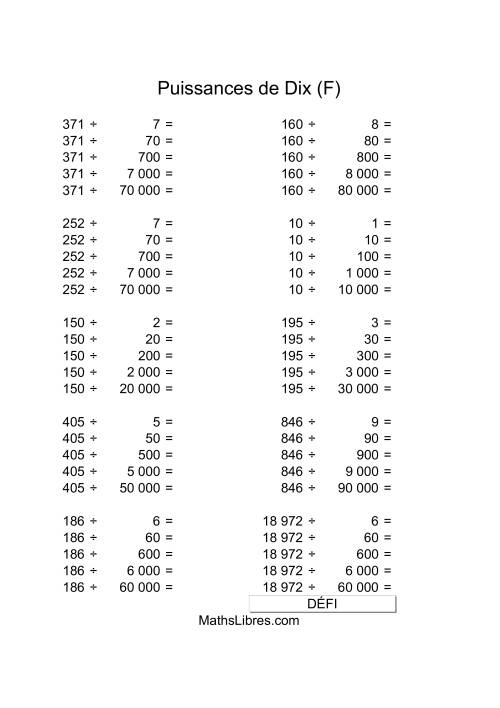 Nombres deux-chiffres divisés par multiples de puissances négatives de dix (F)