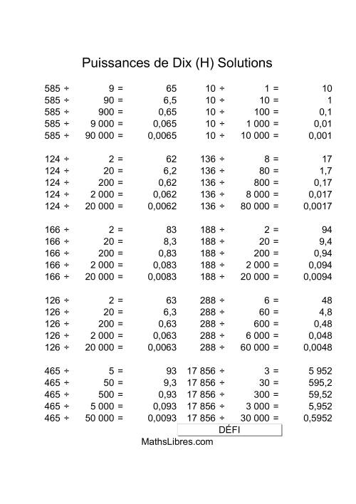 Nombres deux-chiffres divisés par multiples de puissances négatives de dix (H) page 2