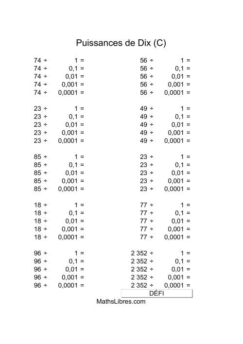 Nombres deux-chiffres divisés par puissances négatives de dix (C)