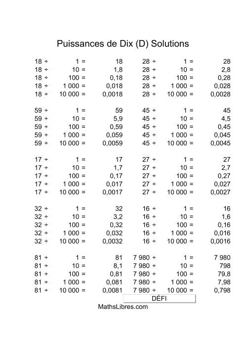 Nombres deux-chiffres divisés par puissances positives de dix (D) page 2