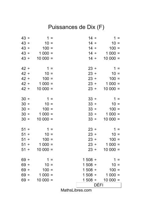 Nombres deux-chiffres divisés par puissances positives de dix (F)