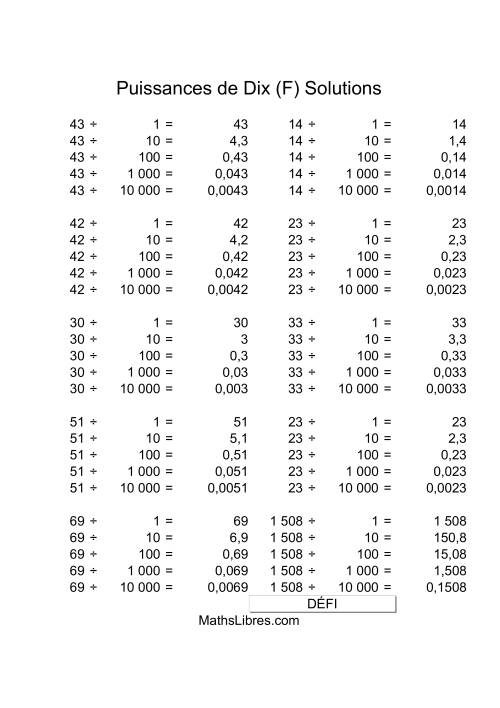Nombres deux-chiffres divisés par puissances positives de dix (F) page 2