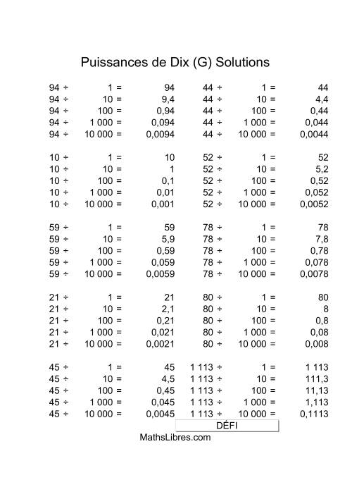 Nombres deux-chiffres divisés par puissances positives de dix (G) page 2