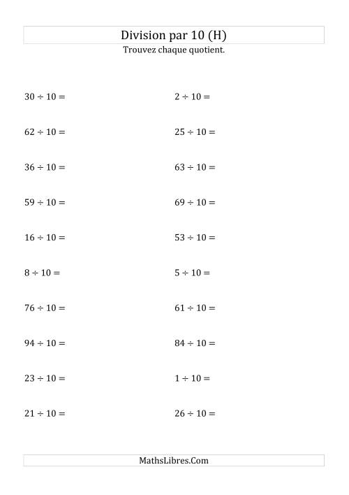 Division de nombres entiers par 10 (H)