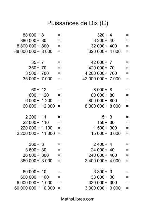 Nombres entiers divisés par multiples de puissances positives de dix (quotients entiers) (C)