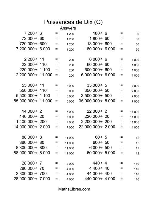 Nombres entiers divisés par multiples de puissances positives de dix (quotients entiers) (G) page 2