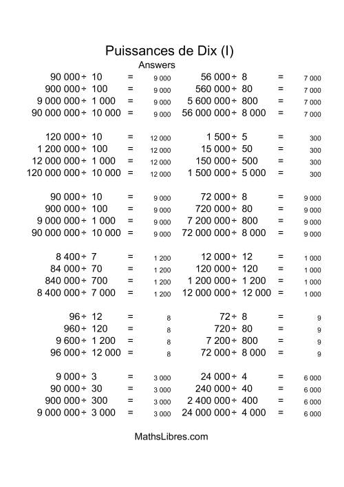 Nombres entiers divisés par multiples de puissances positives de dix (quotients entiers) (I) page 2