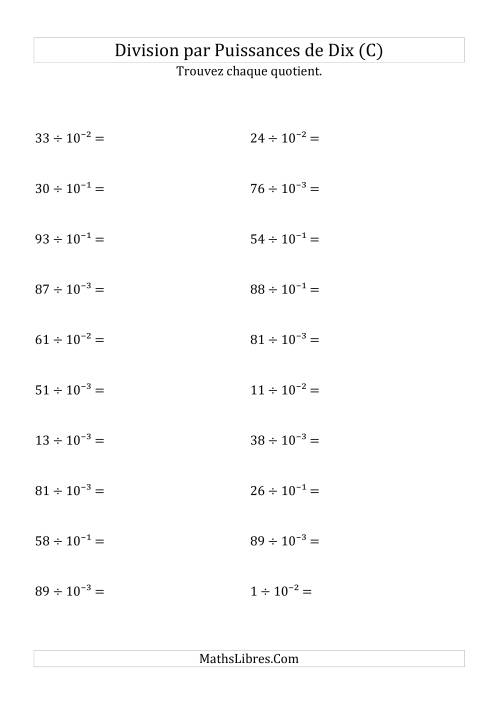 Division de nombres entiers par puissances n&eeacute;gatives de dix (forme exposant) (C)