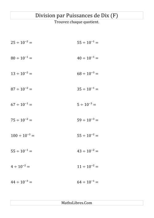 Division de nombres entiers par puissances n&eeacute;gatives de dix (forme exposant) (F)