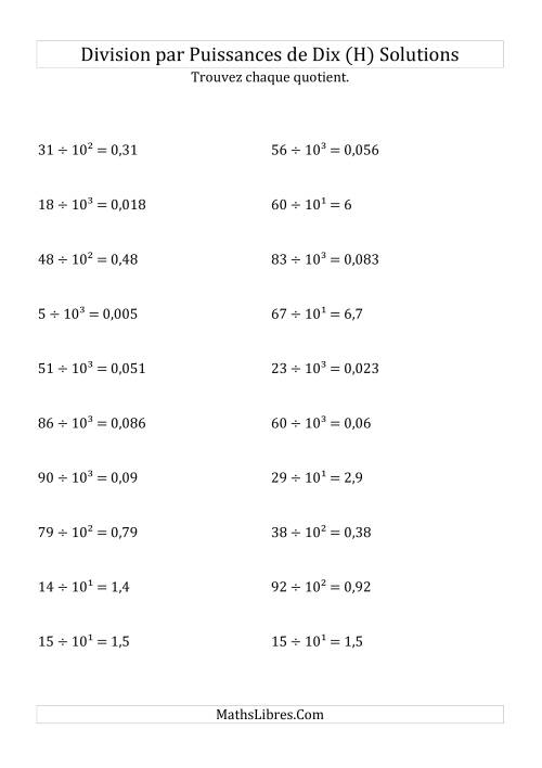Division de nombres entiers par puissances positives de dix (forme exposant) (H) page 2
