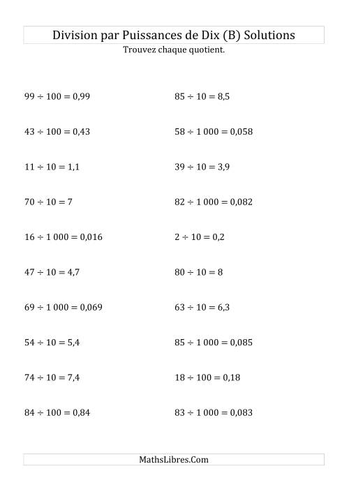 Division de nombres entiers par puissances positives de dix (forme standard) (B) page 2