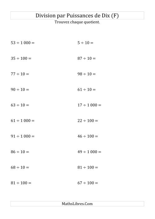 Division de nombres entiers par puissances positives de dix (forme standard) (F)