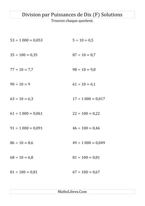 Division de nombres entiers par puissances positives de dix (forme standard) (F) page 2