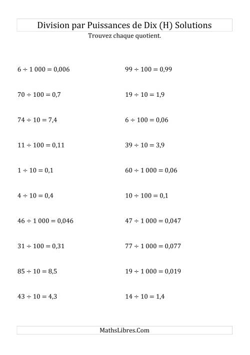 Division de nombres entiers par puissances positives de dix (forme standard) (H) page 2