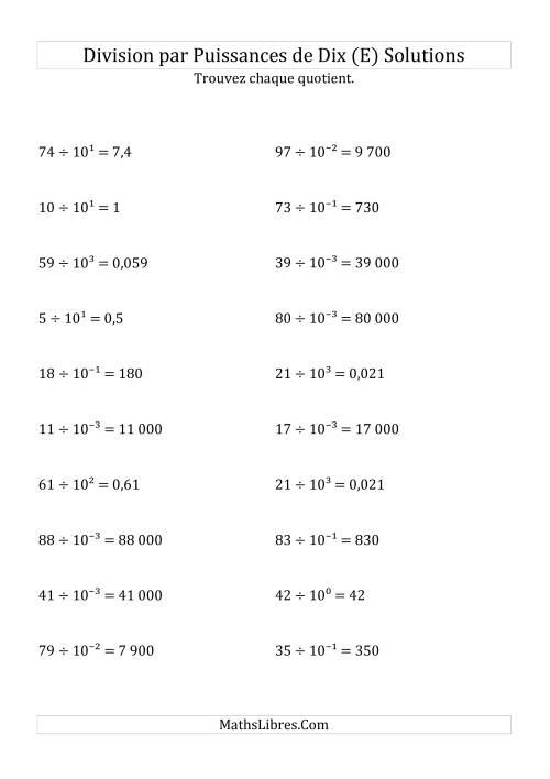 Division de nombres entiers par puissances de dix (forme exposant) (E) page 2