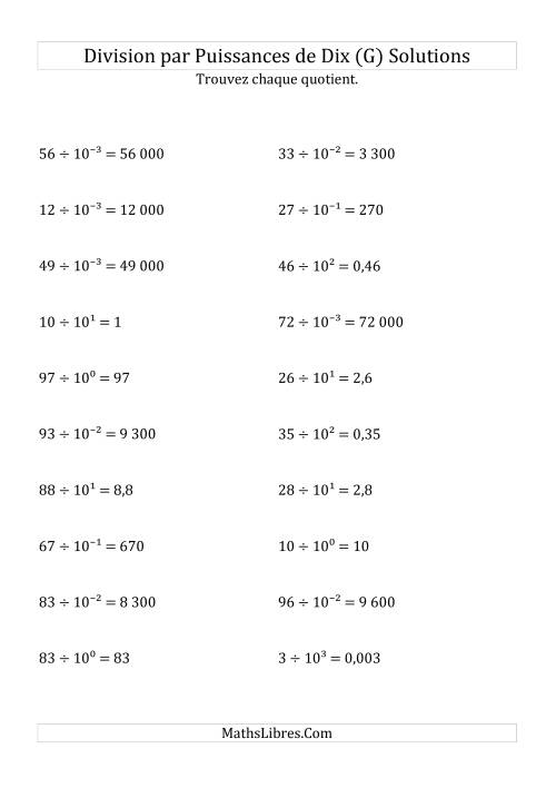 Division de nombres entiers par puissances de dix (forme exposant) (G) page 2