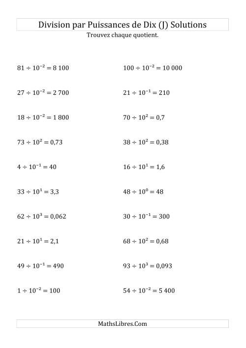 Division de nombres entiers par puissances de dix (forme exposant) (J) page 2