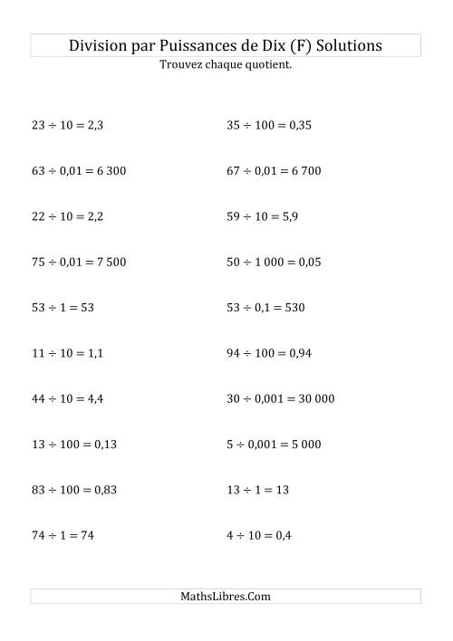 Division de nombres entiers par puissances de dix (forme standard) (F) page 2