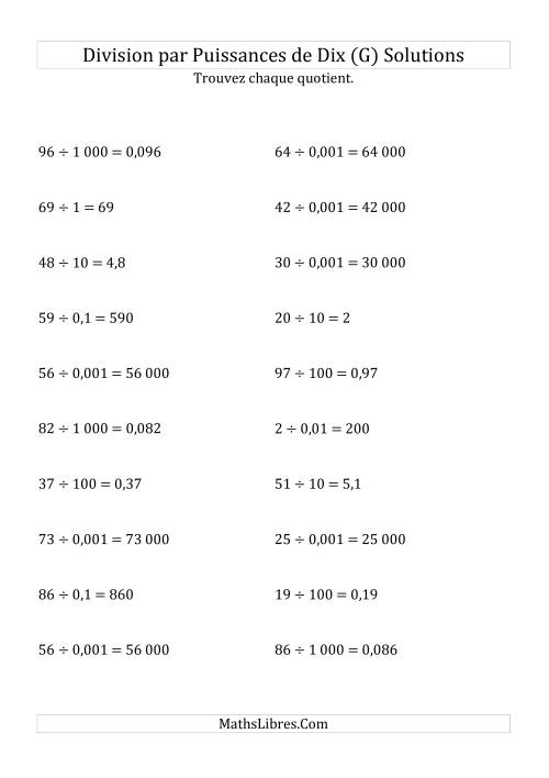 Division de nombres entiers par puissances de dix (forme standard) (G) page 2