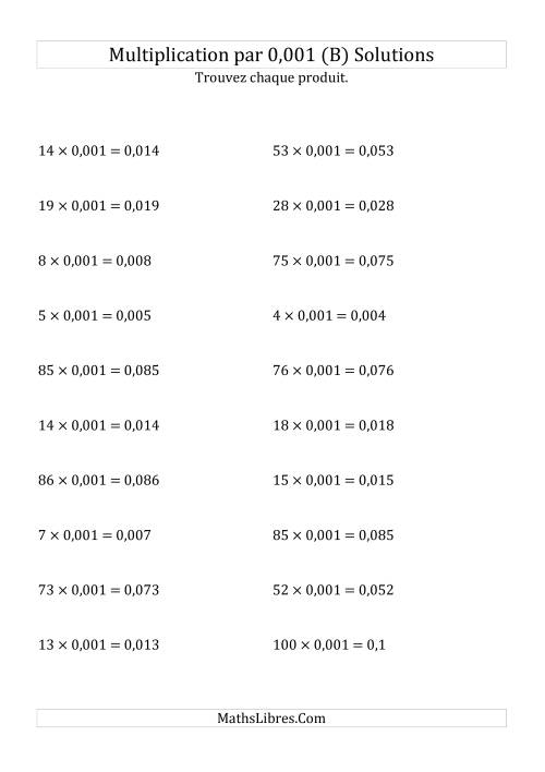 Multiplication de nombres entiers par 0,001 (B) page 2