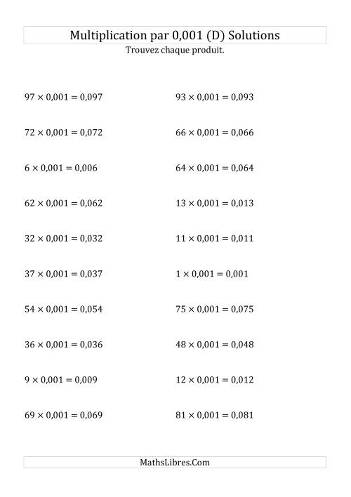 Multiplication de nombres entiers par 0,001 (D) page 2