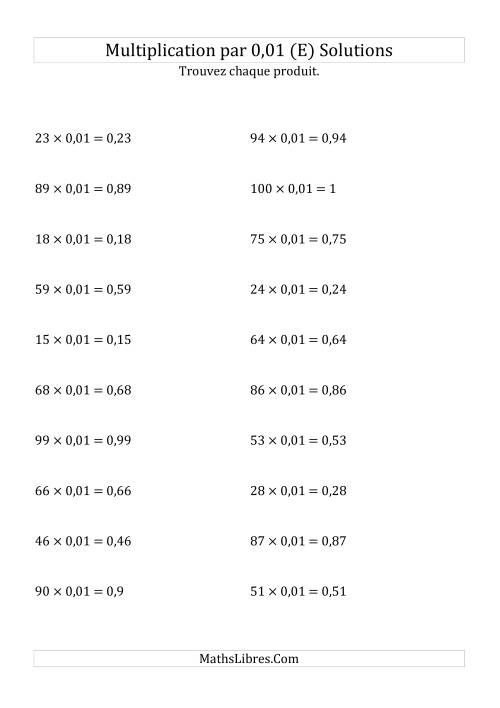 Multiplication de nombres entiers par 0,01 (E) page 2