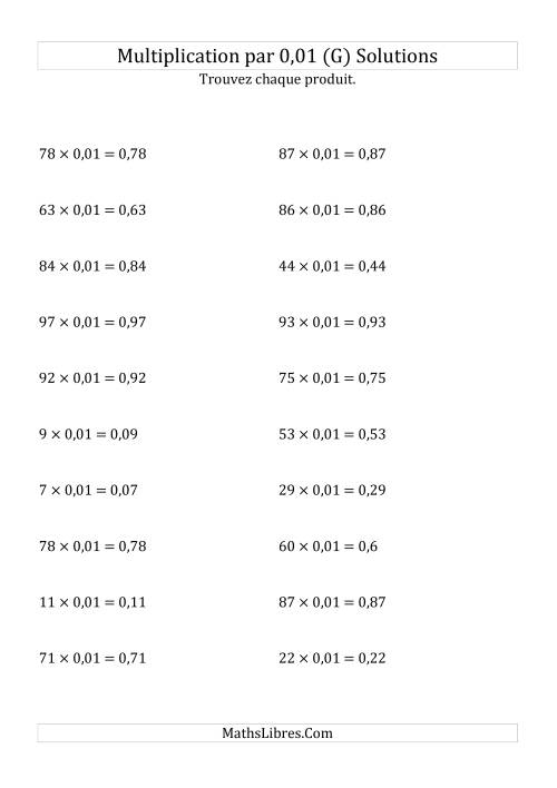 Multiplication de nombres entiers par 0,01 (G) page 2